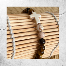 Load image into Gallery viewer, White Stone Cross, Tiger Eye &amp; Jasper Bracelet || Stretch Bracelet
