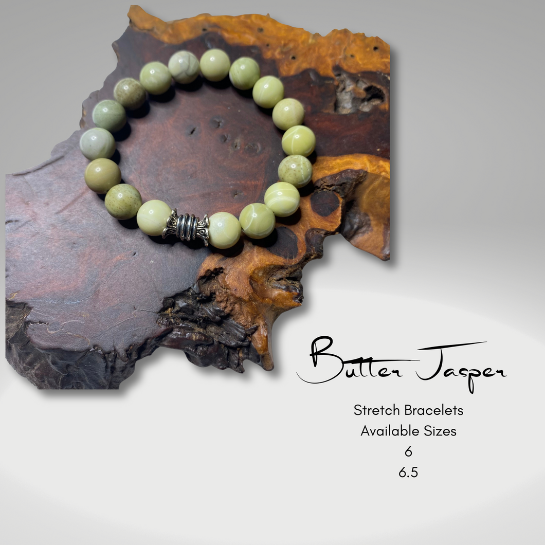 Butter Jasper Stretch Bracelet with Silver-Plated Accents