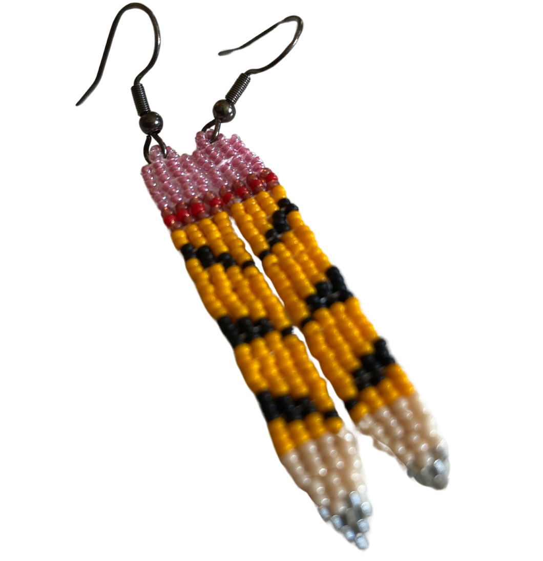 Tiger-Striped Beaded Pencil Earrings