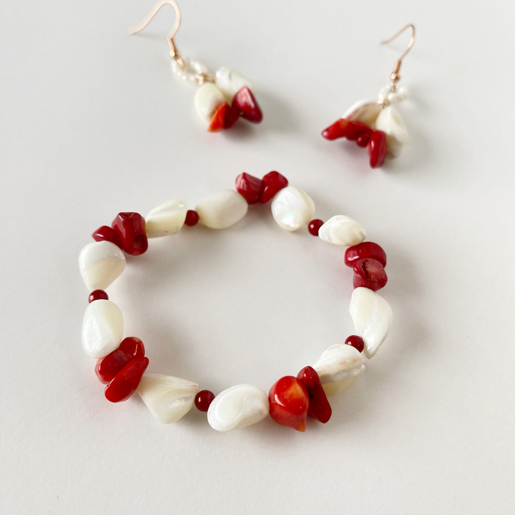 Shell & Coral Stretch Bracelet/Earring Combination