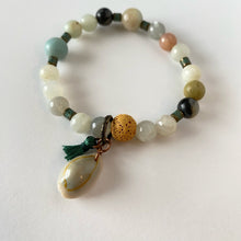 Load image into Gallery viewer, Amazonite, Moonstone, Cowrie Shell Essential Oil Stretch Bracelet
