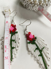 Load image into Gallery viewer, PRE-ORDER SINGLE LONG-STEM ROSE FRINGE EARRINGS
