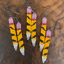 Load image into Gallery viewer, Tiger-Striped Beaded Pencil Earrings
