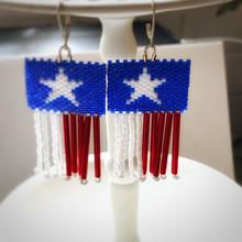 Load image into Gallery viewer, Texas Bugles &amp; Beads - Handwoven Flag Earrings, Sterling Silver
