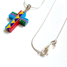 Load image into Gallery viewer, Stone Inlay Cross Necklace on 18&quot; SS Chain
