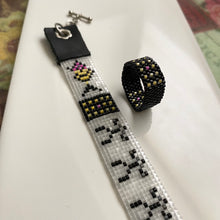 Load image into Gallery viewer, Black and Neon Handwoven Beaded Ring
