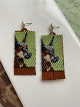 Load image into Gallery viewer, Handwoven Doberman Post Earrings, Backed with Leather Fringe
