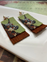 Load image into Gallery viewer, Handwoven Doberman Post Earrings, Backed with Leather Fringe
