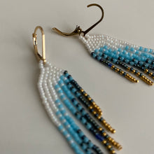 Load image into Gallery viewer, Pastel Wings of Glory. Stately Fringe Earrings Dipped in Gold.
