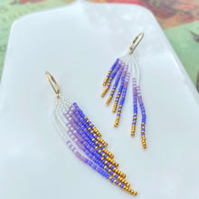 Load image into Gallery viewer, Pastel Wings of Glory. Stately Fringe Earrings Dipped in Gold.
