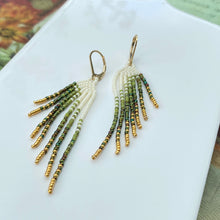 Load image into Gallery viewer, Pastel Wings of Glory. Stately Fringe Earrings Dipped in Gold.
