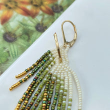 Load image into Gallery viewer, Pastel Wings of Glory. Stately Fringe Earrings Dipped in Gold.
