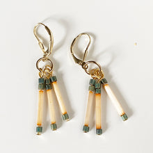 Load image into Gallery viewer, Matchstick 3-Strand Beaded Earrings in Cream, Orange and Gold
