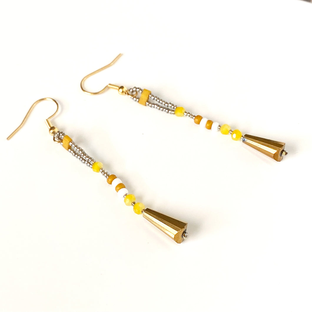 Golden Drops Single Strand Beaded Earrings in Yellows and Gold