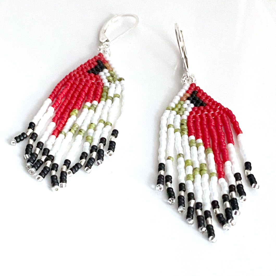 Cardinal Fringe Earrings Handwoven 3.5 inch Sterling Leverbacks