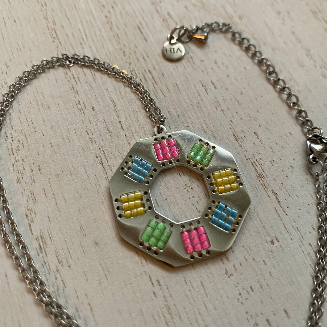 Neon Beaded Pendant Necklace