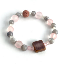 Load image into Gallery viewer, Pink Glass and Mother of Pearl beads are set off by a complementary glass accent bead and pink lava stone. Apply 1-2 drops of your favorite essential oil to your lava bead    Size: 6
