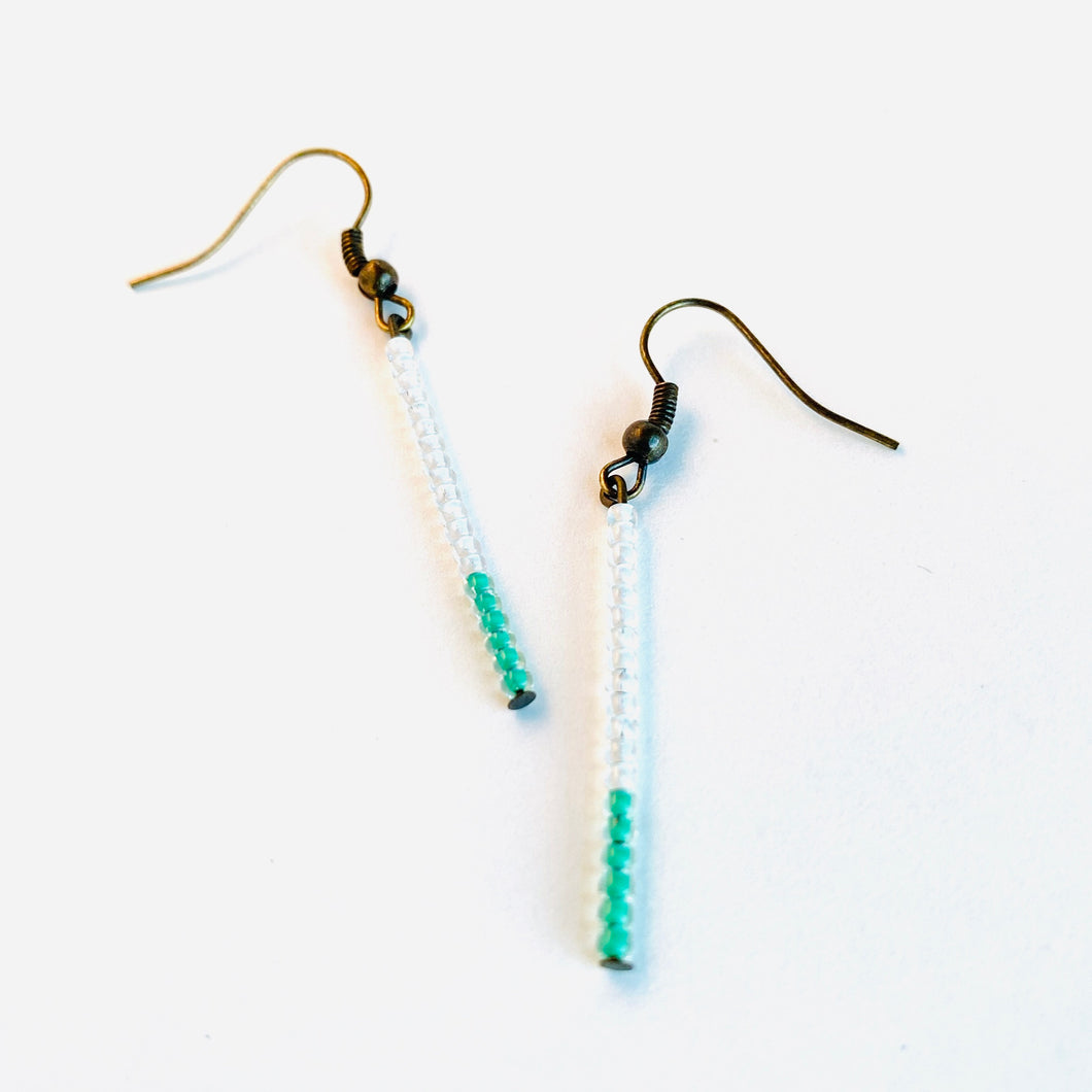 Minimalist White & Turquoise Seed Bead Earrings