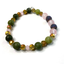 Load image into Gallery viewer, Iridescent Lava Beads and Crystal Hearts Diffuser Bracelet || Size 6.5
