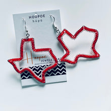 Load image into Gallery viewer, Texas on the Inside Hoops, Red &amp; Silver-Lined Beads, Sterling Silver
