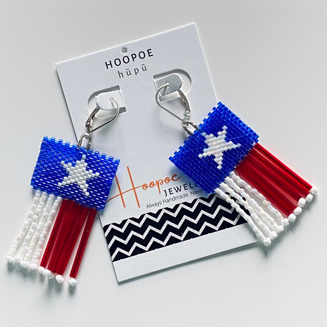 Texas Bugles & Beads - Handwoven Flag Earrings, Sterling Silver