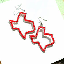 Load image into Gallery viewer, Texas on the Inside Hoops, Red &amp; Silver-Lined Beads, Sterling Silver
