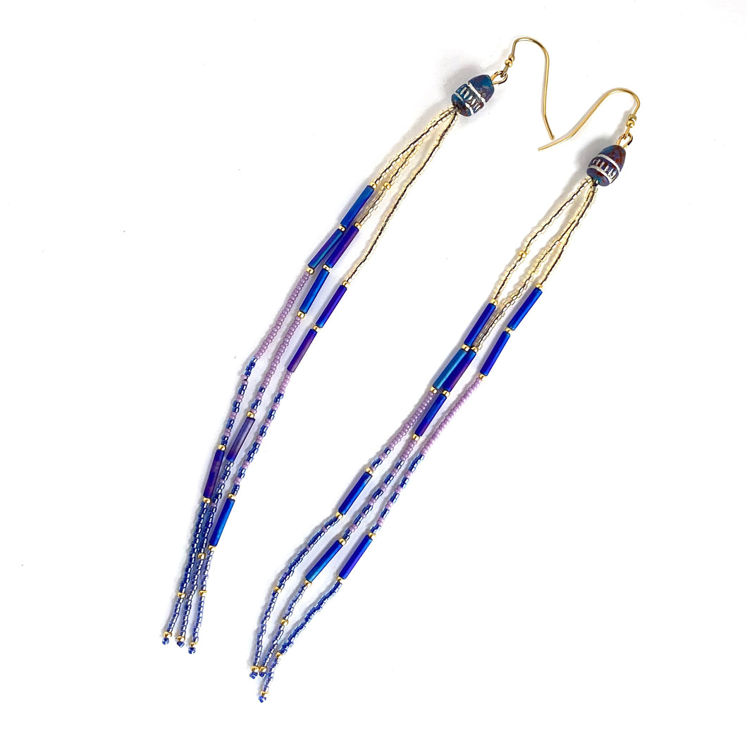 Twilight - Extra Long Duster Earrings Dazzle in Purples, Blue and Gold