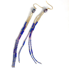 Load image into Gallery viewer, Twilight - Extra Long Duster Earrings Dazzle in Purples, Blue and Gold
