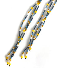 Load image into Gallery viewer, Long Strand Shoulder Duster Beaded Earrings. Gunmetal, Mustard &amp; Denim Combine in 7 inch luxury strands
