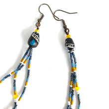 Load image into Gallery viewer, Long Strand Shoulder Duster Beaded Earrings. Gunmetal, Mustard &amp; Denim Combine in 7 inch luxury strands
