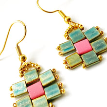 Load image into Gallery viewer, Teja Beaded Earrings in Green, Pink and Gold
