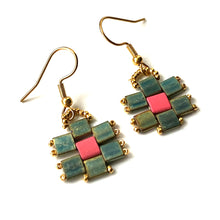 Load image into Gallery viewer, Teja Beaded Earrings in Green, Pink and Gold
