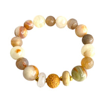 Load image into Gallery viewer, Stunning Diffuser Bracelet of grey Agates, Jade and vintage Lampwork Beads sure to complement every outfit. Gold spacer beads. Apply 1-2 drops of your favorite essential oil and breathe deep.   Type: Diffuser Stretch Bracelet Size: 6.5 Bead sizes: 10mm, 12mm
